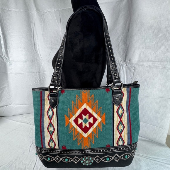 Montana West Handbags - Montana West Southwestern Aztec Tote Bag Concealed Carry Black Teal